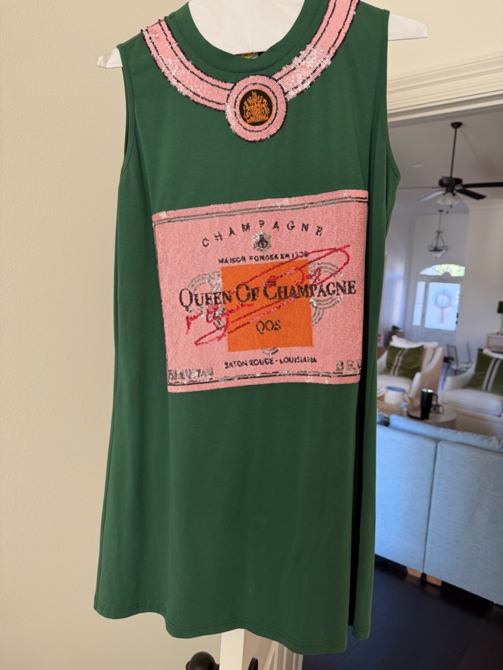 QUEEN OF SPARKLES Green Mini Dress with Pink Embellishment